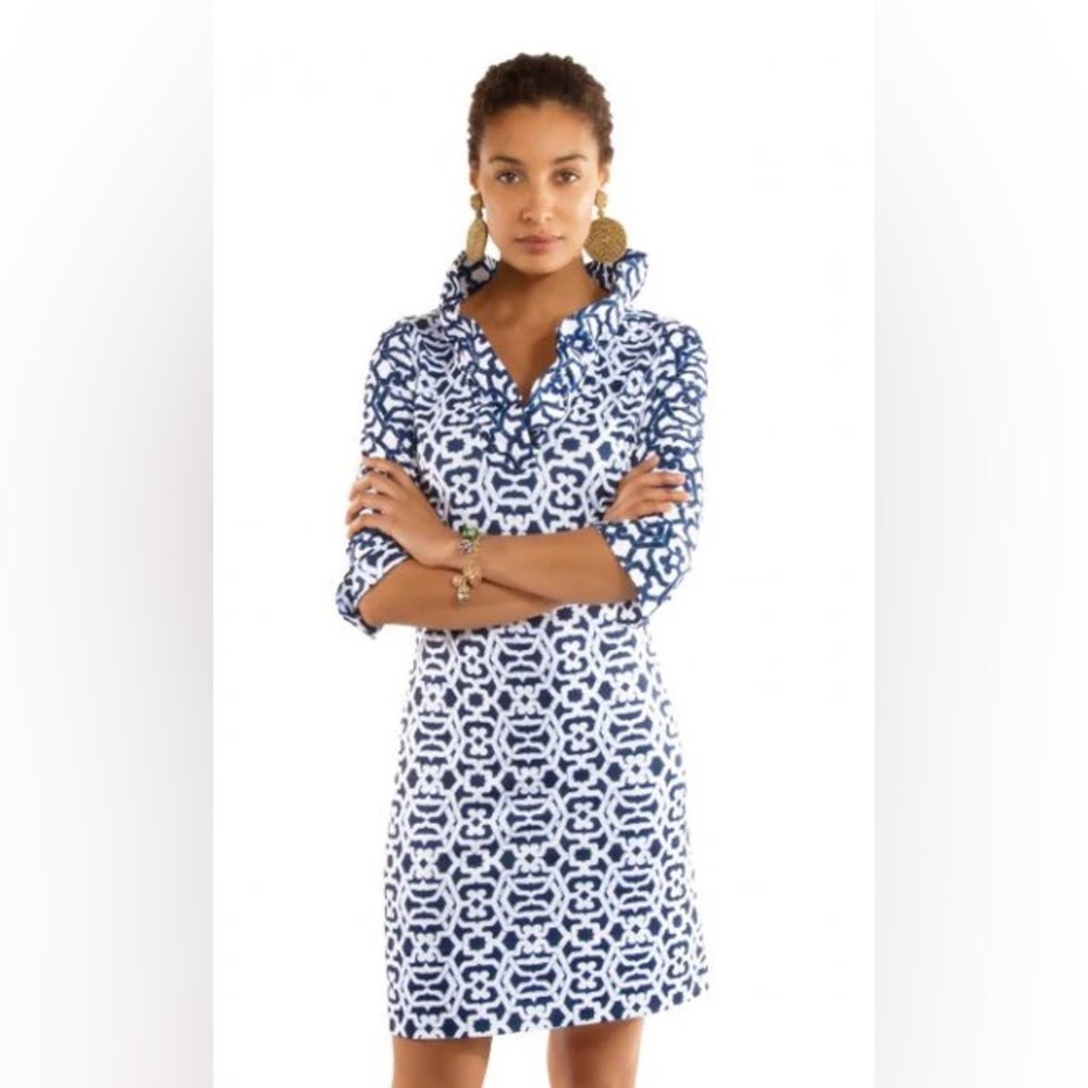 Gretchen Scott Designs Navy & White Geometric Collared Mini Dress